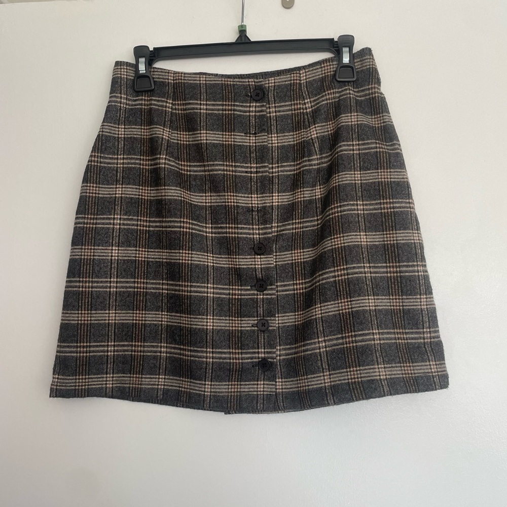 Plaid button mini skirt
